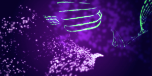 Abstract Purple Music green movement music wave particles motion graphic