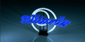 Billard Neon blue circle neon rotation white 3d motion graphics